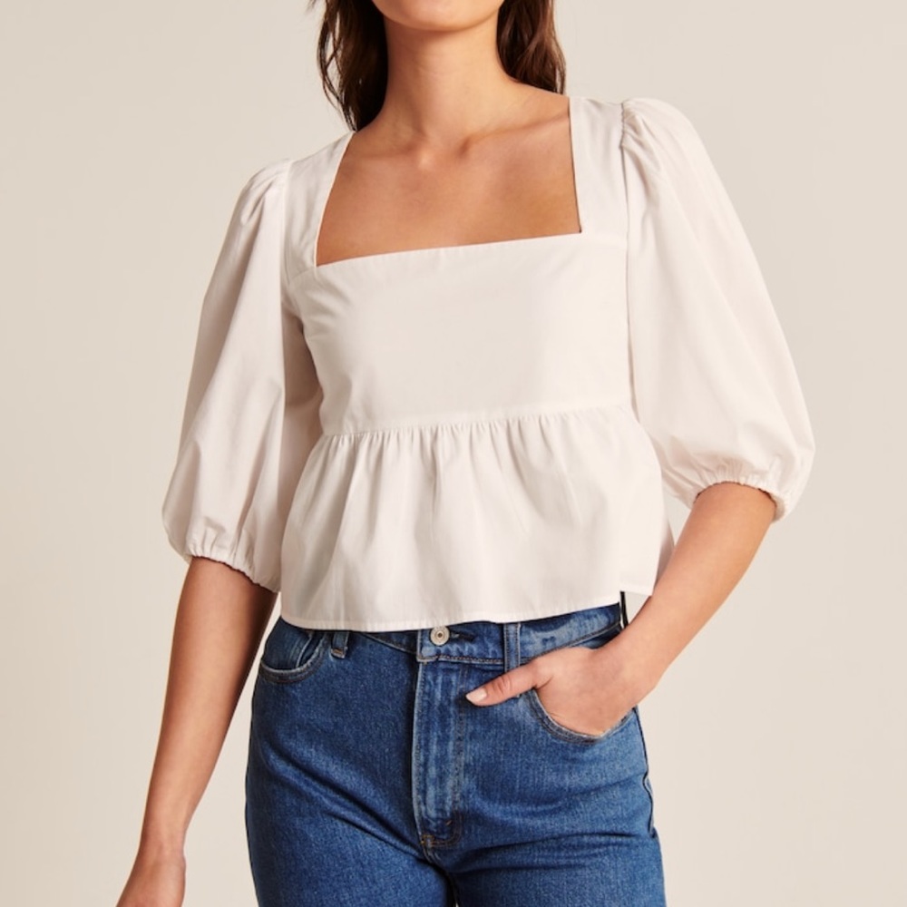 ABERCROMBIE white puff sleeve top